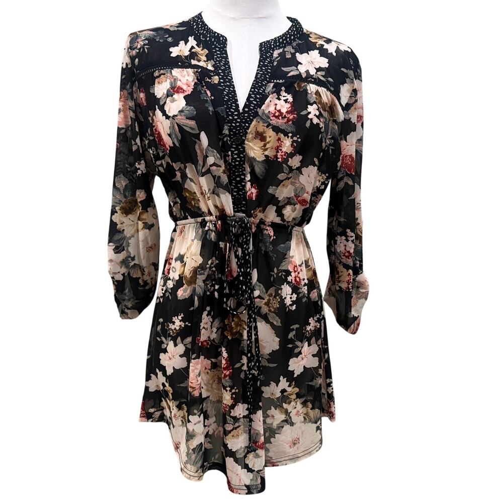 Siren Lily Maternity Black Floral Sheer Long Sleeve Top Small Boho Pregnancy